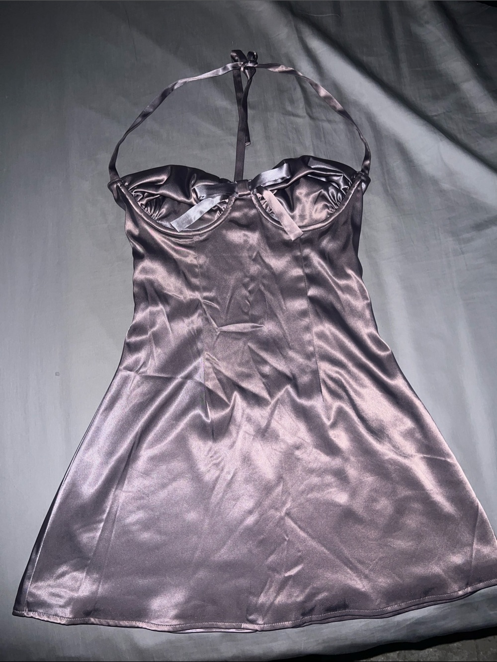 Satin Halter Chemise in Deep Charcoal